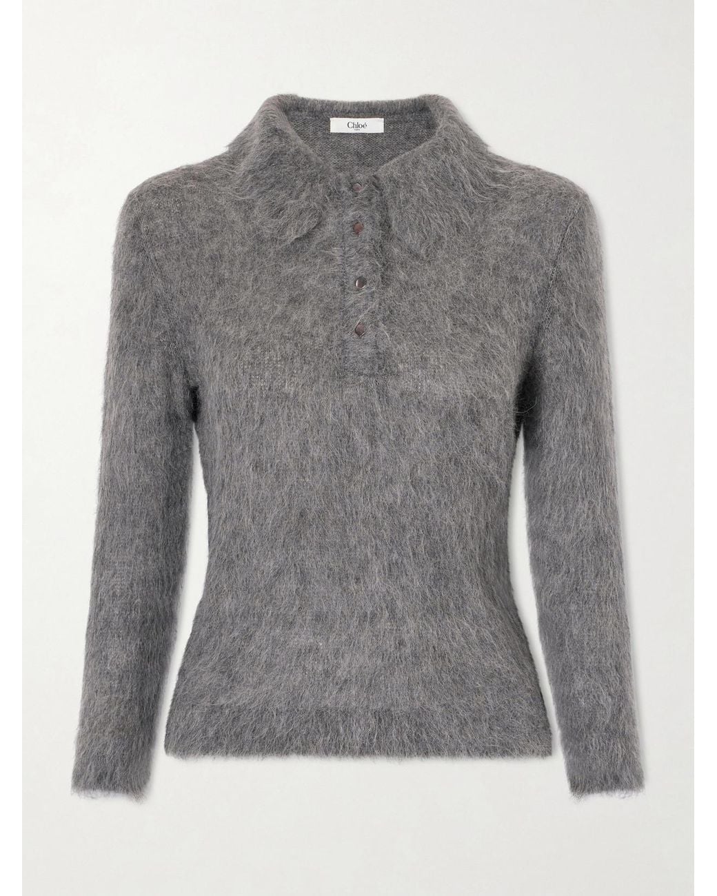 Chloé Gray Alpaca-Blend Polo Sweater