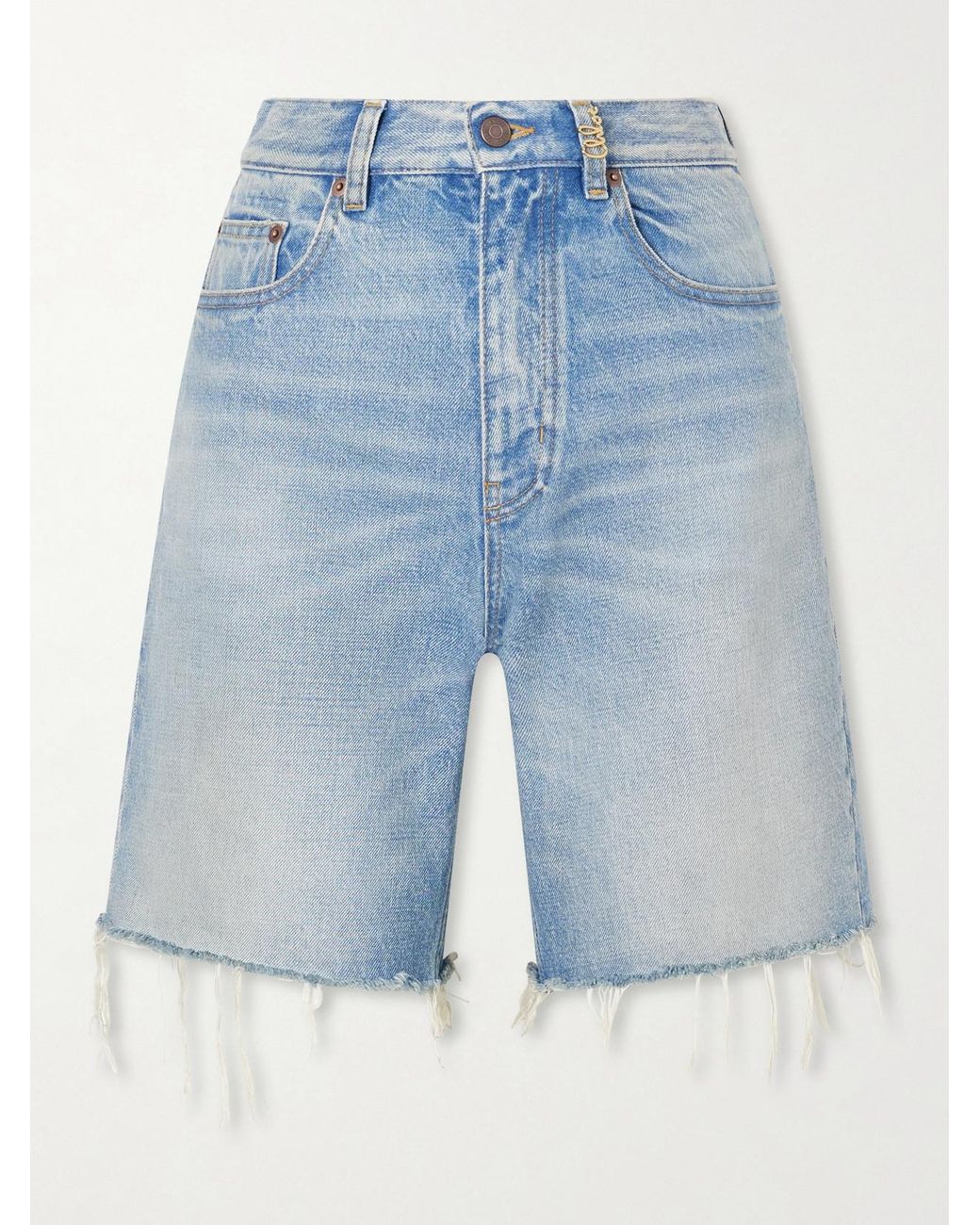 Chloé Blue Frayed Denim Shorts