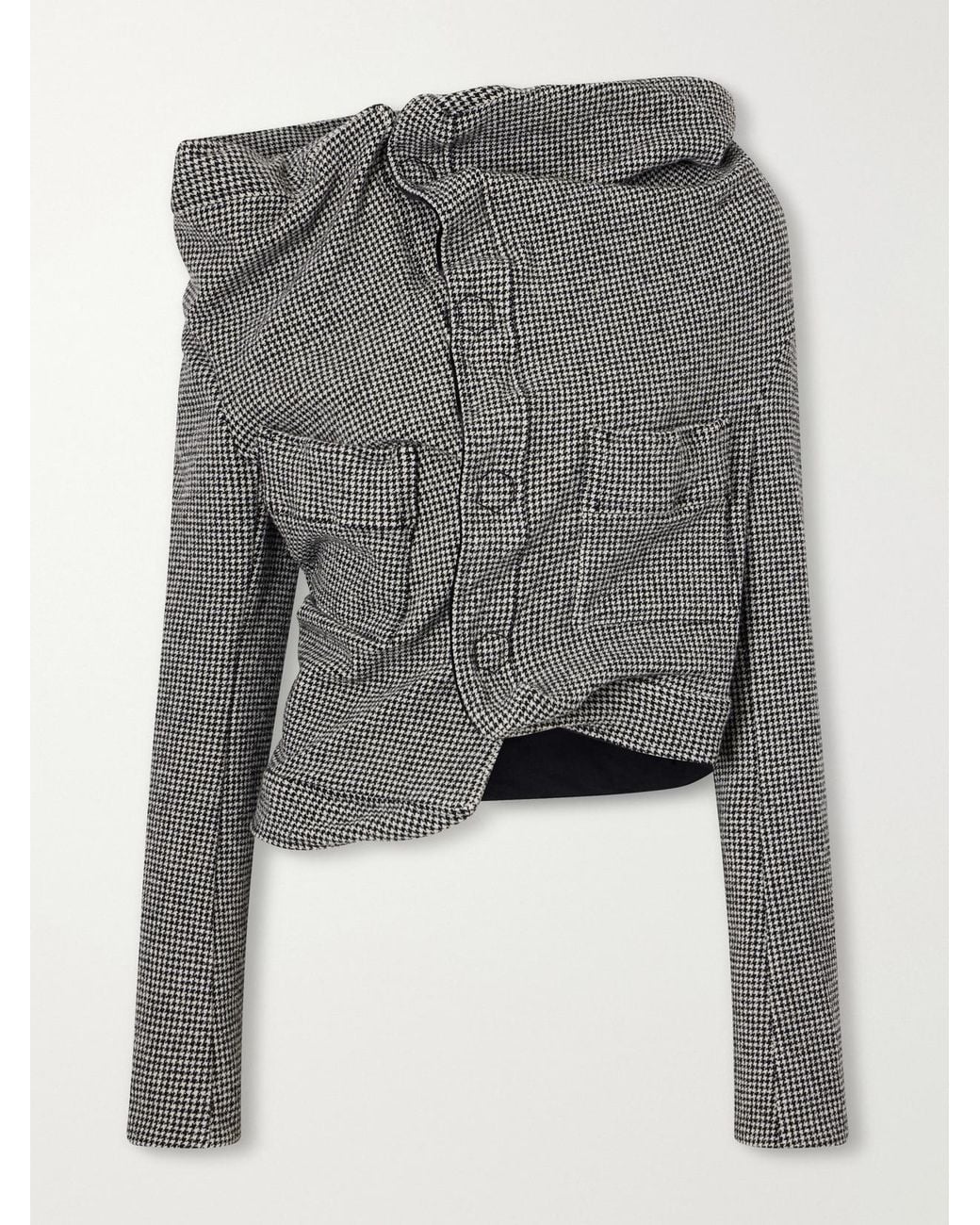 Junya Watanabe Gray Asymmetric Houndstooth Wool-Blend Jacket