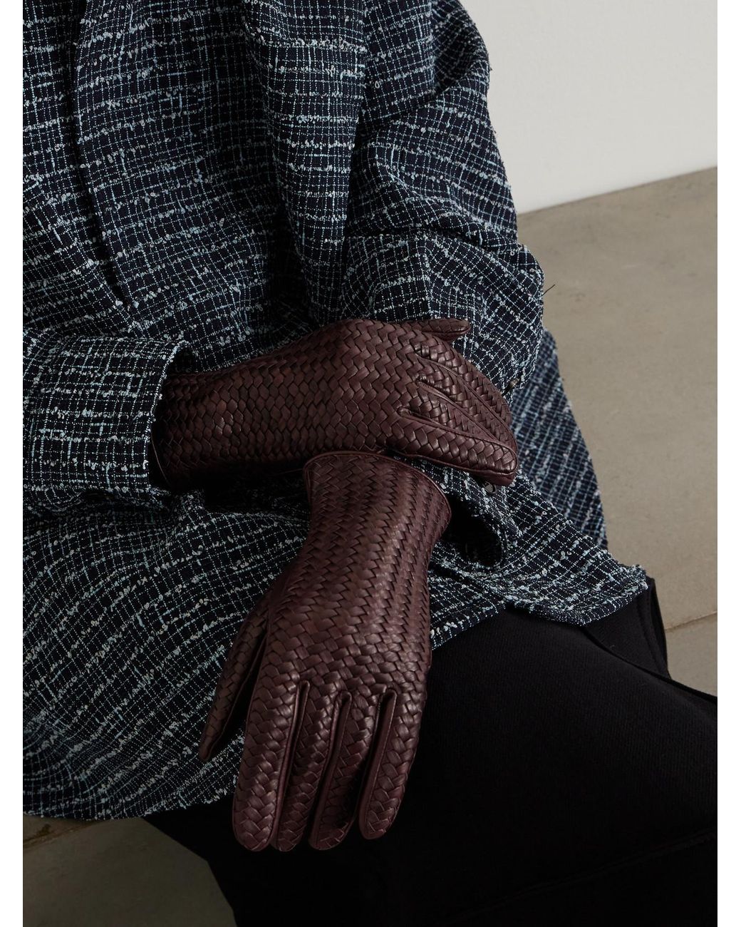 Agnelle Purple Stanilas Woven Leather Gloves