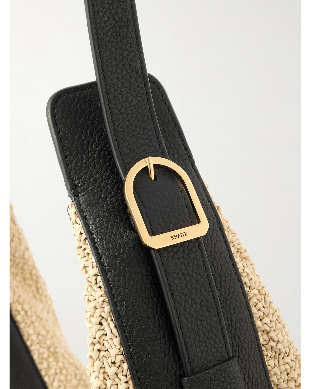 Khaite Natural Augustina Leather-Trimmed Raffia Shoulder Bag