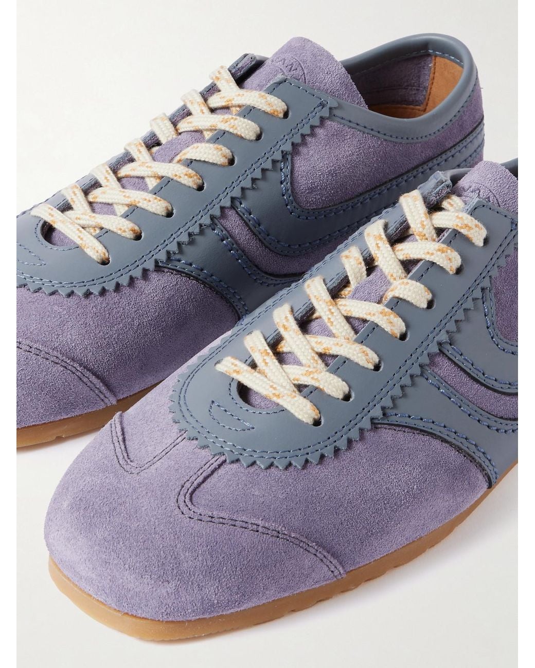 Dries Van Noten Blue Leather-Trimmed Suede Sneakers