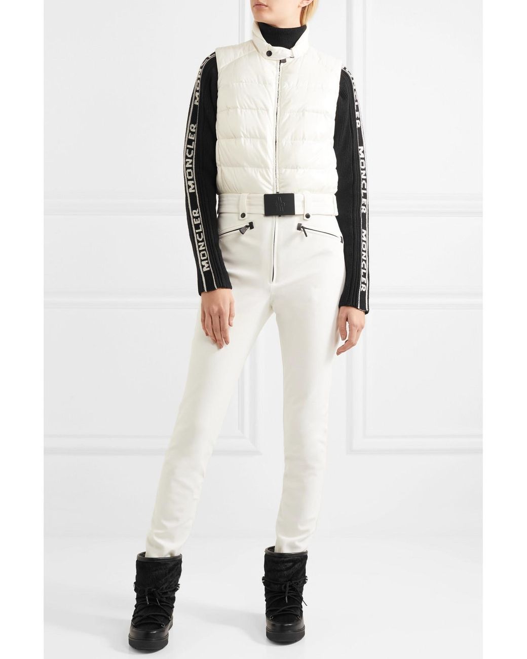 Moncler White Belted Quilted Padded Shell Ski Suit