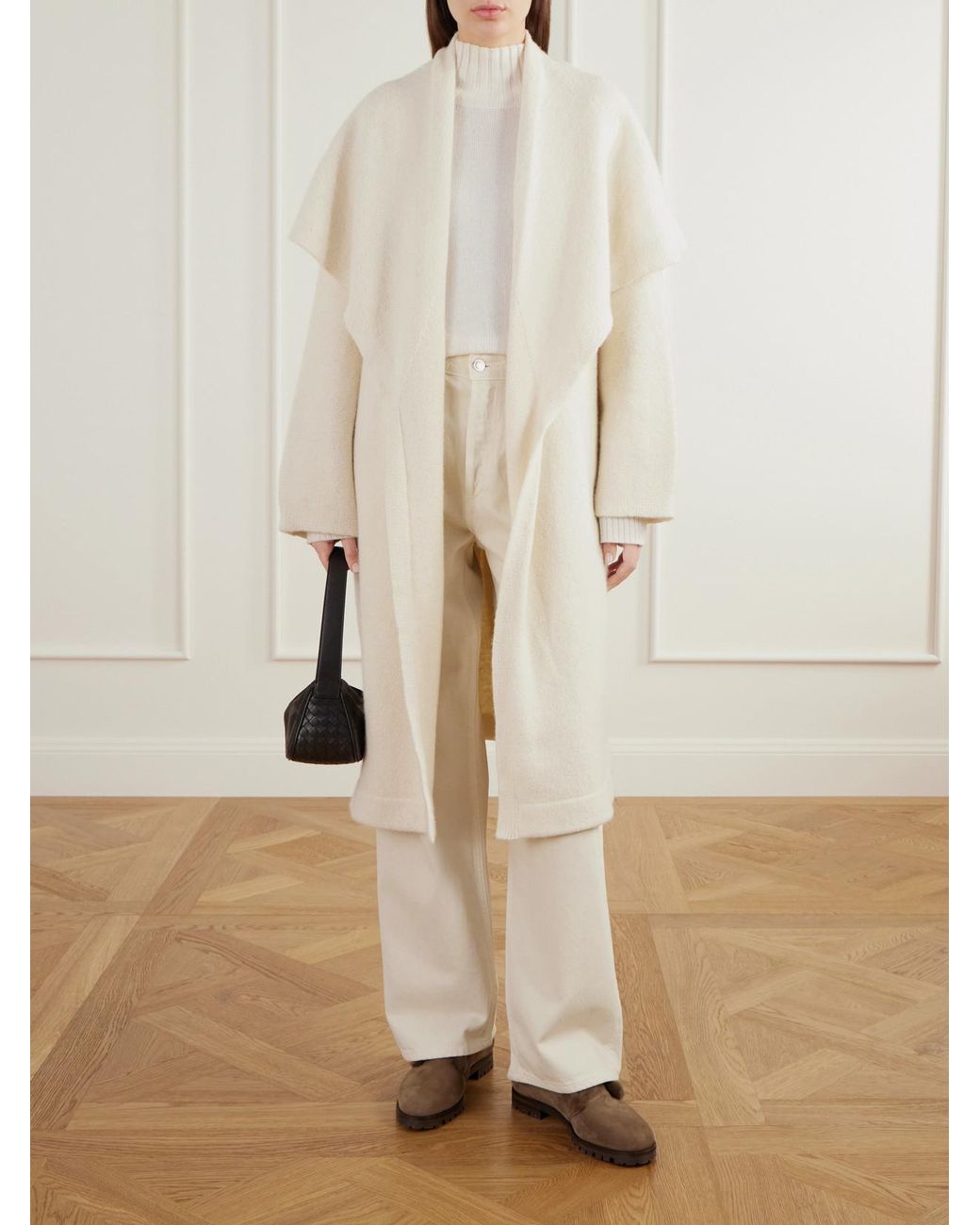 Lauren Manoogian White Venn Belted Alpaca And Wool-Blend Knitted Wrap Coat