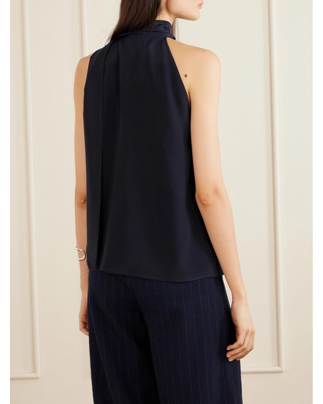 Max Mara Blue Fune Draped Pleated Silk Blouse