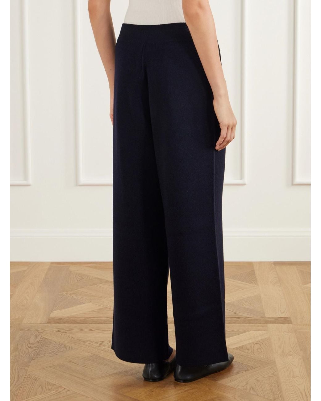 Allude Blue Wool And Cashmere-Blend Wide-Leg Pants