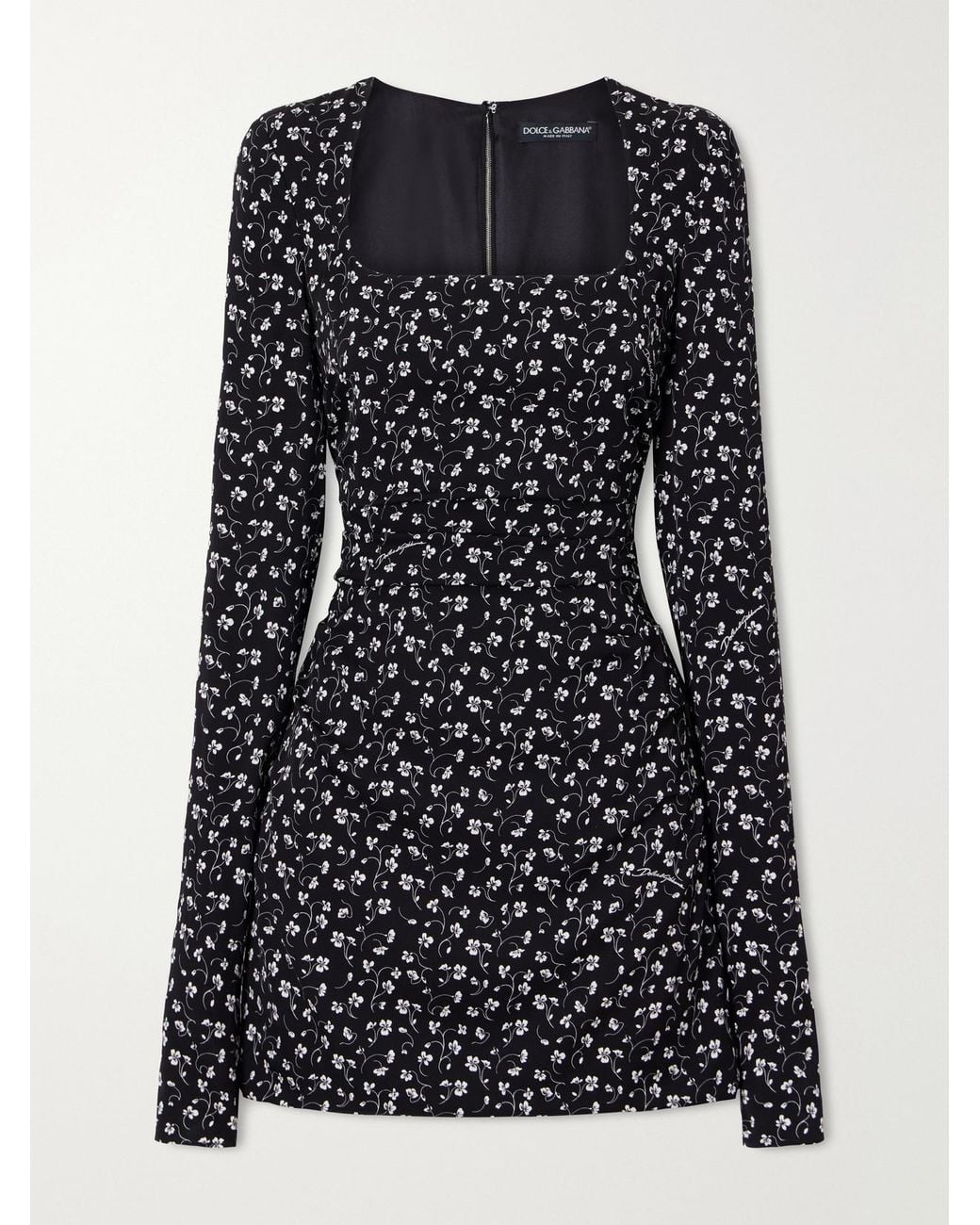 Dolce & Gabbana Black Floral-Print Ruched Silk-Blend Charmeuse Mini Dress