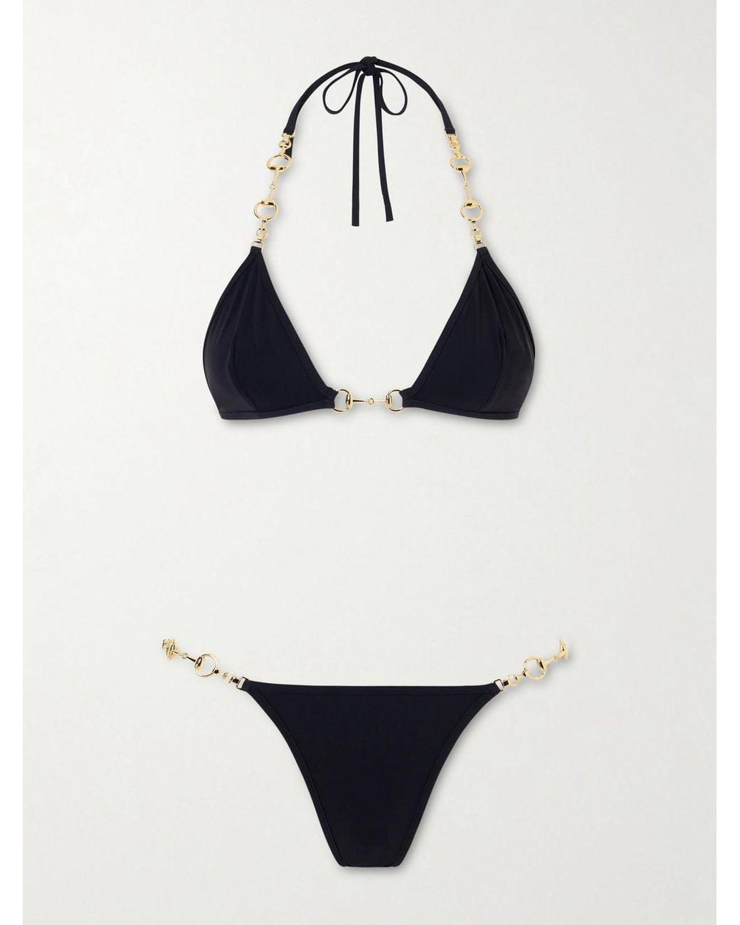 Gucci Black Horsebit Embellished Triangle Bikini