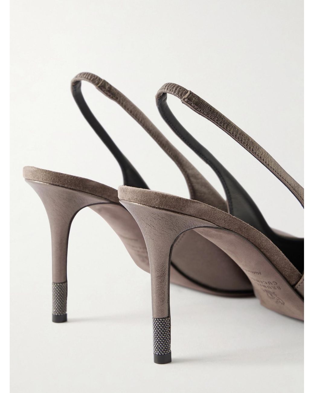 Brunello Cucinelli White 80 Monili-Embellished-Leather Slingback Pumps