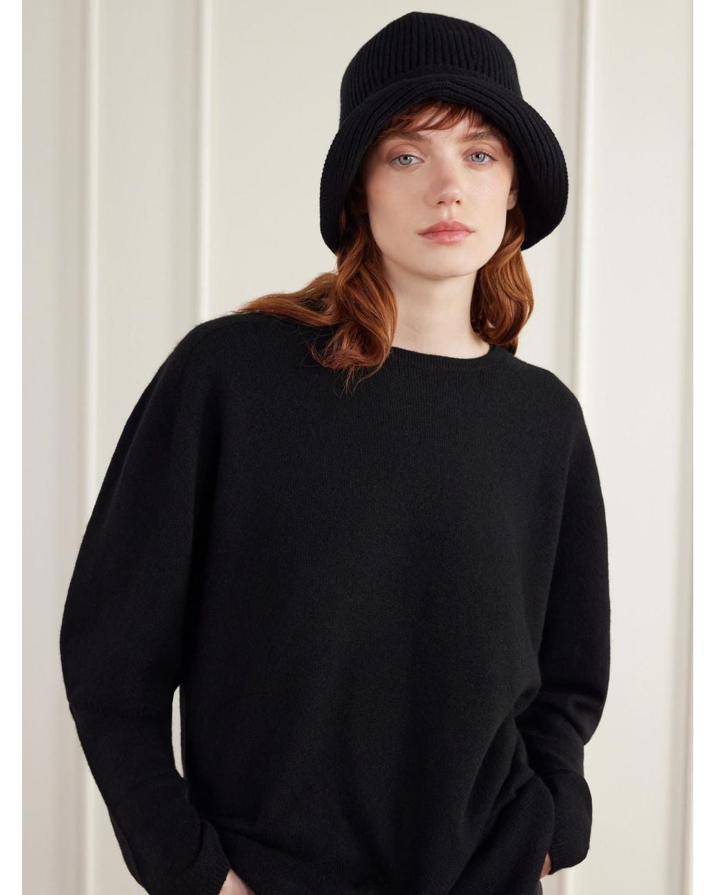 Nour Hammour Black Bruno Ribbed Merino Wool And Cashmere-Blend Bucket Hat