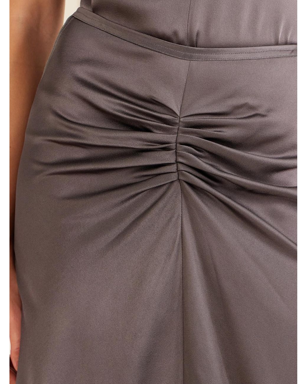 Victoria Beckham Gray Bela Ruched Satin Midi Skirt