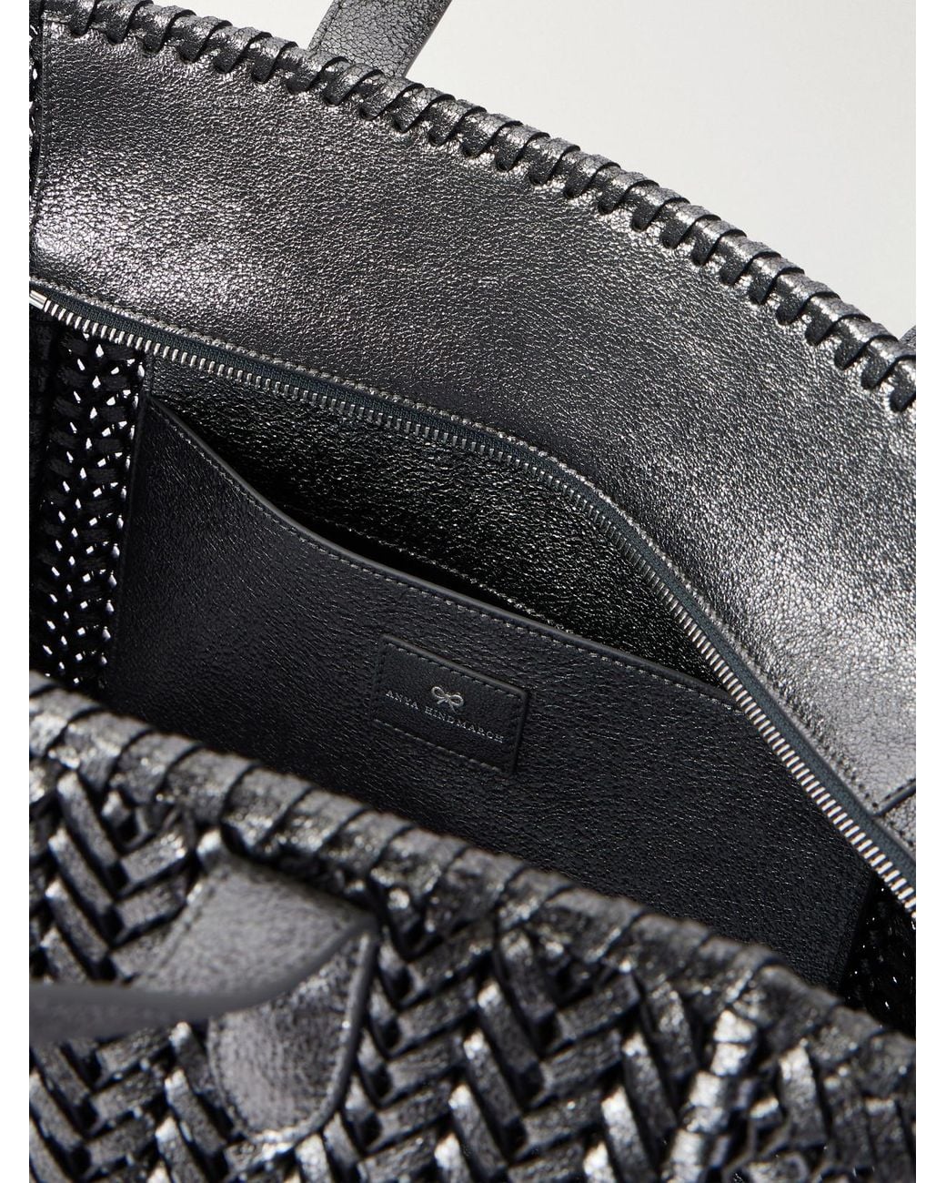 Anya Hindmarch Black The Neeson Square Woven Metallic-Leather Tote