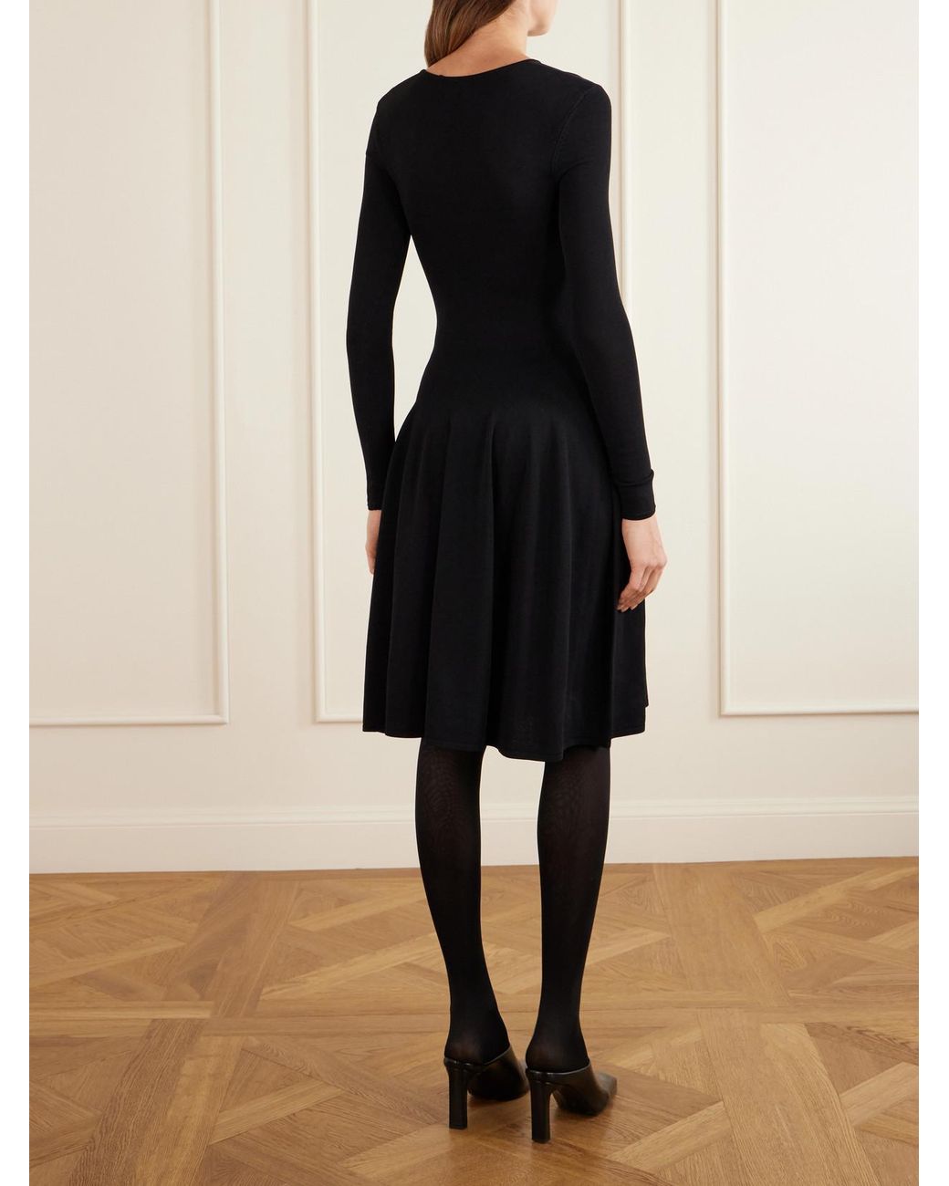 Totême Black Jersey Draped Knee-Length Dress