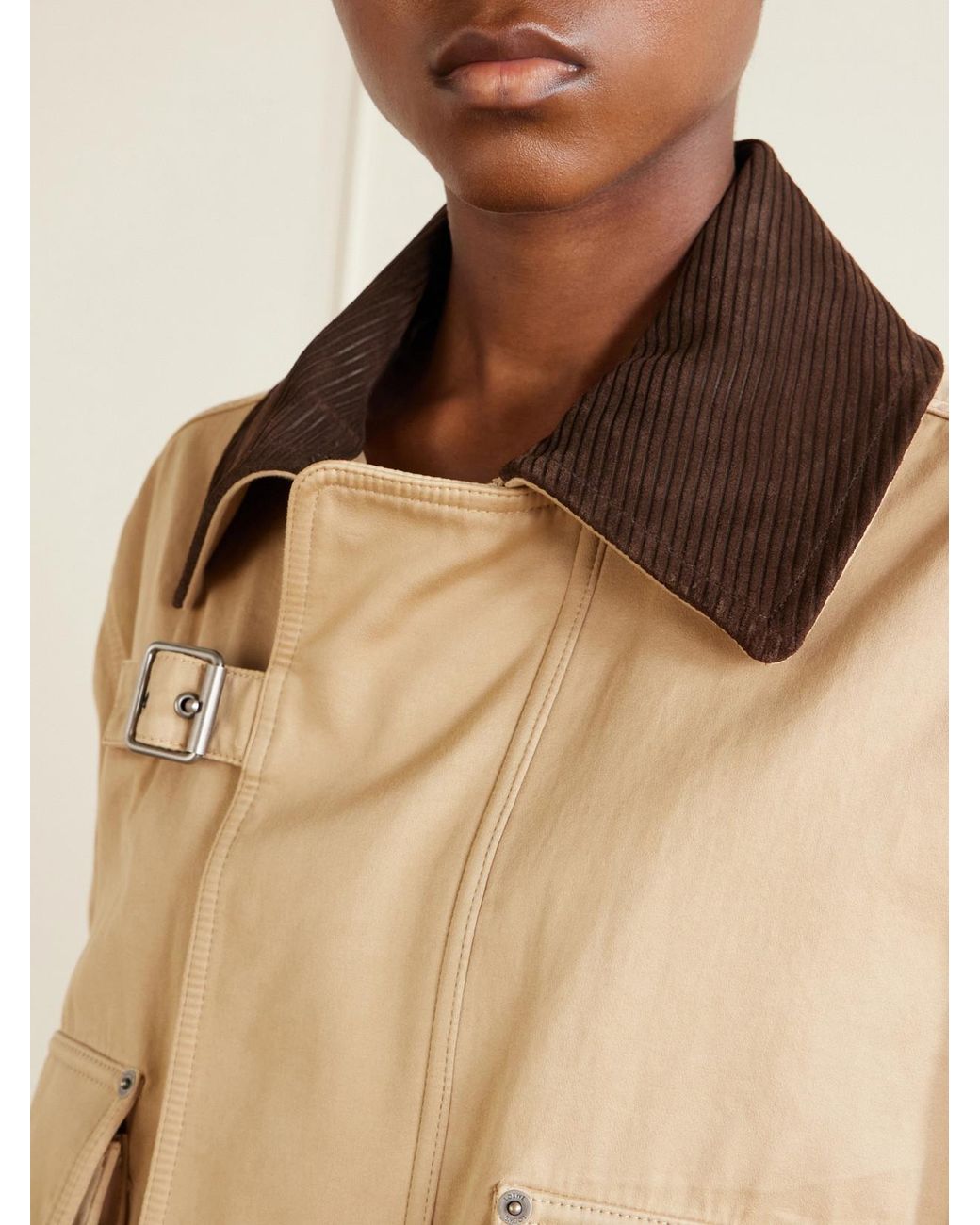 Loewe Natural Cropped Belted Corduroy-Trimmed Cotton-Gabardine Jacket