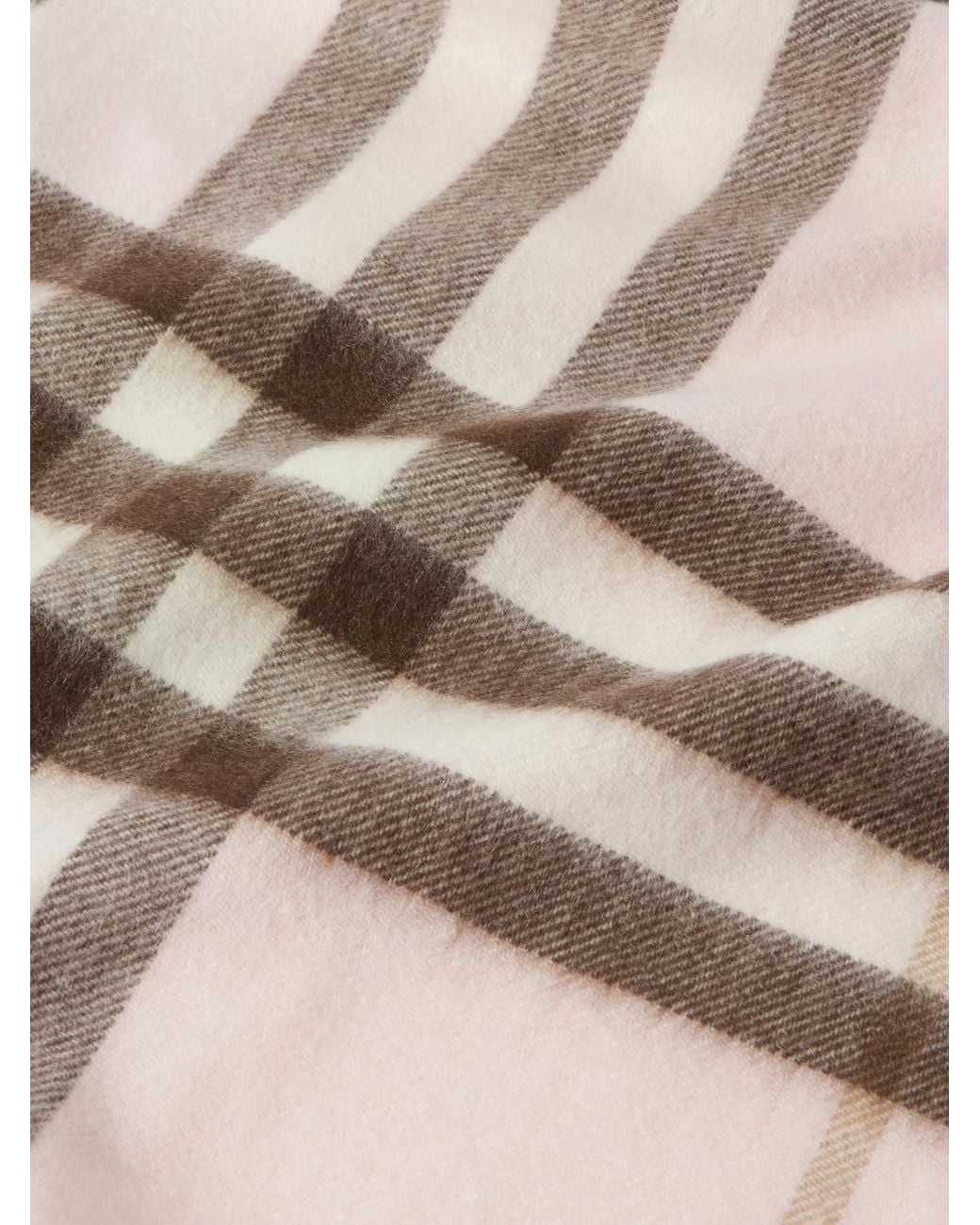 Burberry Natural Fringed Checked Cashmere Scarf