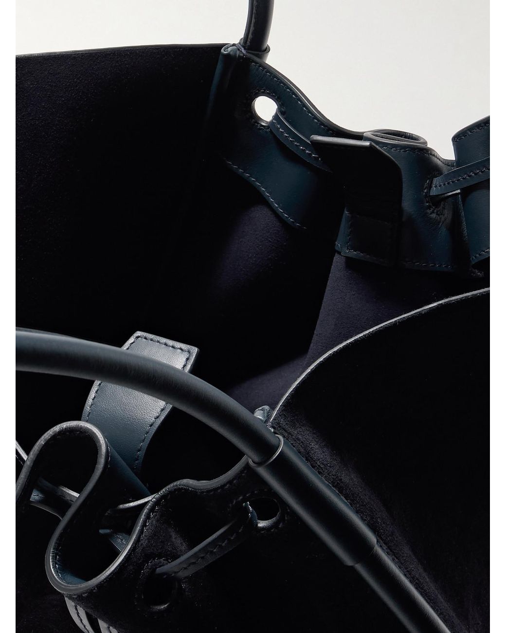 Proenza Schouler Black Large Leather-Trimmed Ruched Suede Tote