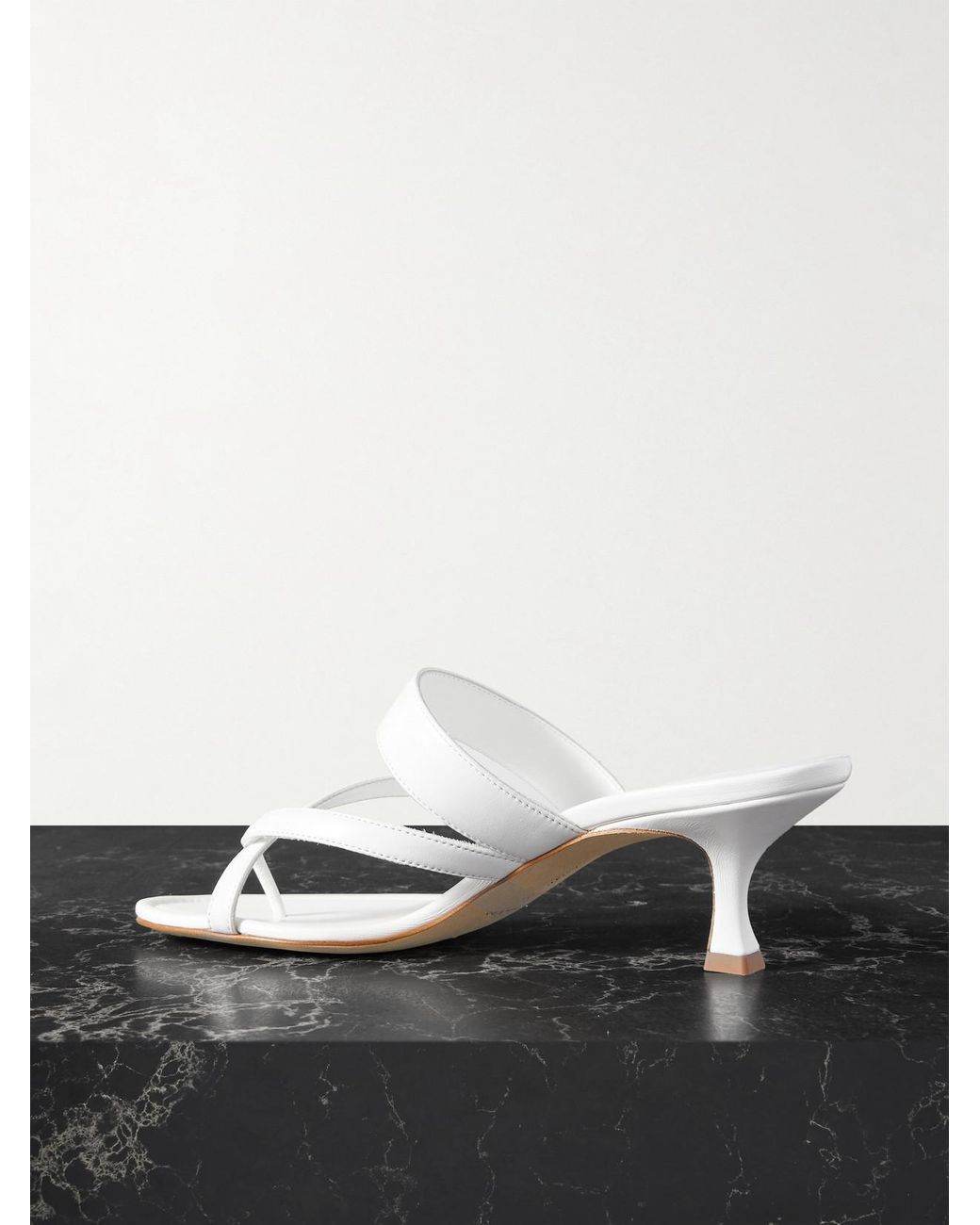 Manolo Blahnik White Susa 50 Leather Sandals