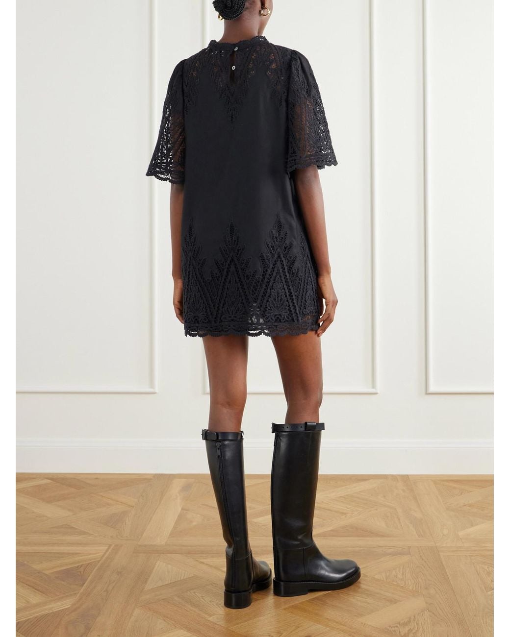 Sea Black Vali Guipure Lace-Trimmed Cotton-Twill Mini Dress
