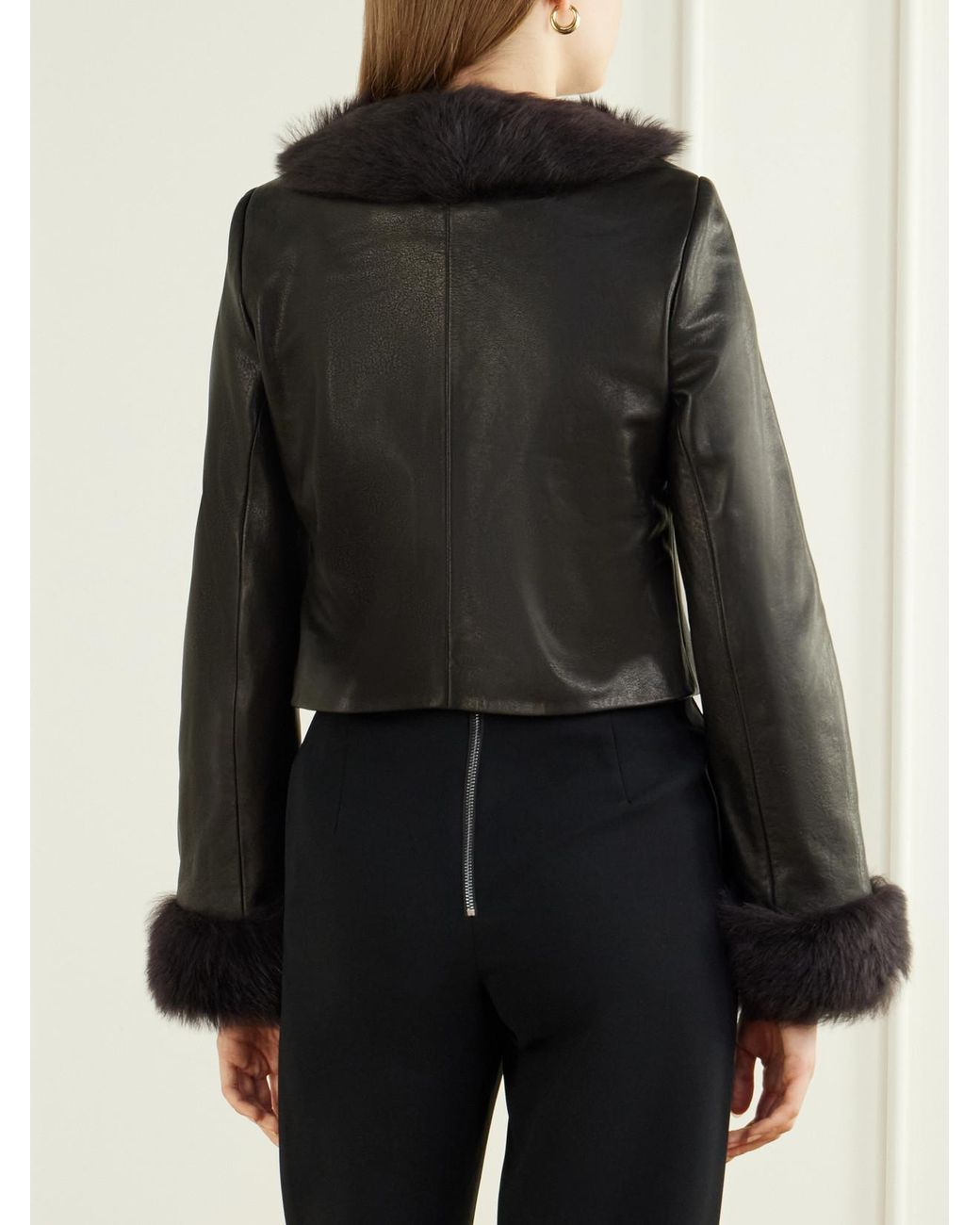 Nour Hammour Black Sofie Cropped Shearling-Trimmed Leather Jacket