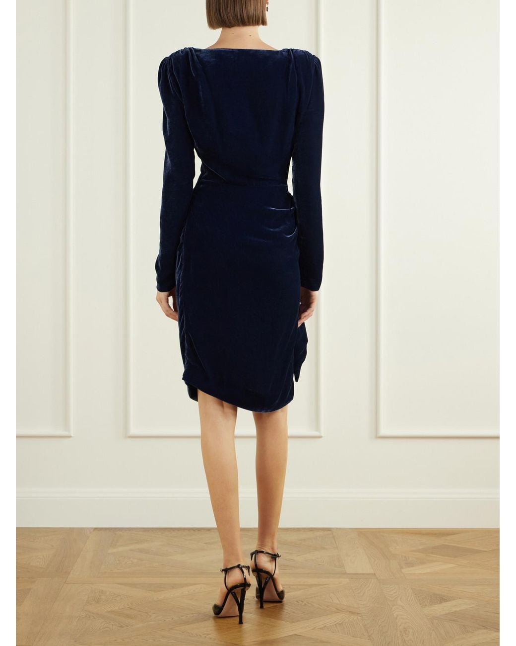 Balmain Blue Bow-Detailed Velvet Midi Dress