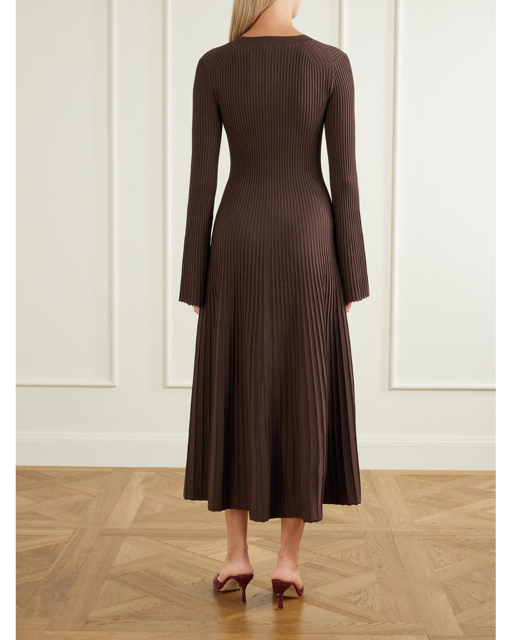Jonathan Simkhai Brown Genna Ribbed Woven Midi Dress
