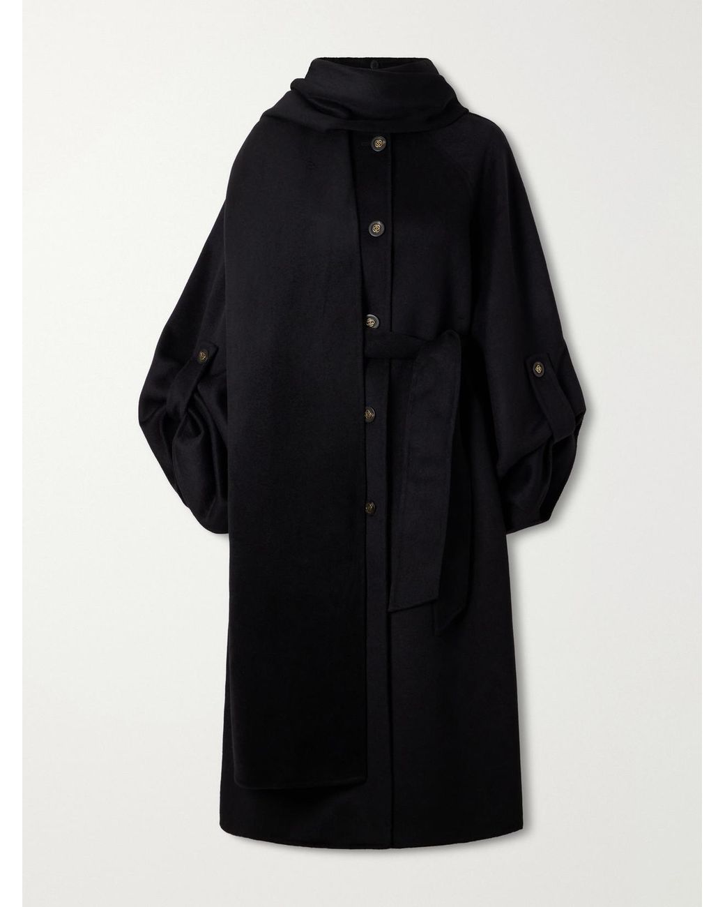 Zimmermann Black Valiant Scarf-Detailed Wool-Blend Coat