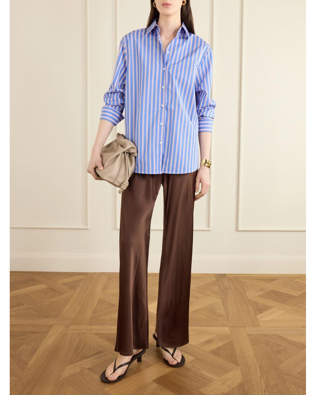 Comme Si Brown Silk-Bias Straight-Leg Pants