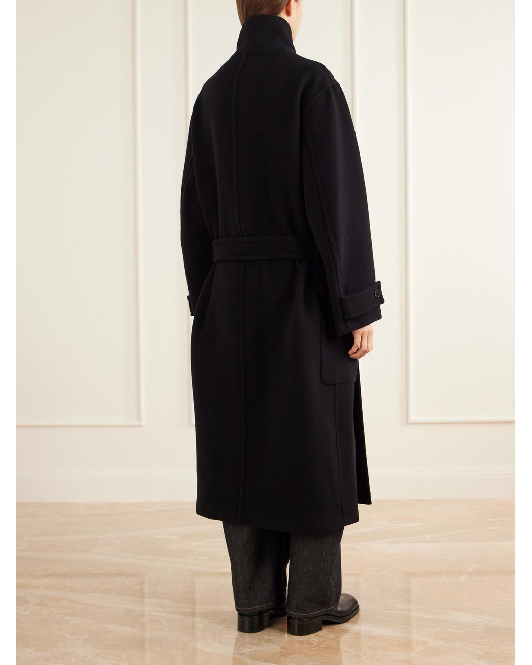 Lemaire Black Belted Double-Breasted Wool-Felt Coat