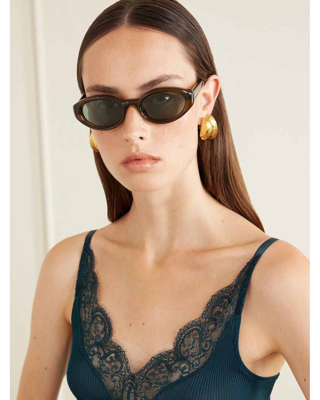 Saint Laurent Brown Sl 567 Plump Cat-Eye Injected Sunglasses
