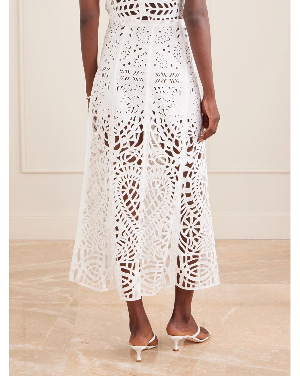 Emporio Sirenuse White Rita Brisé Embroidered Cotton Midi Skirt