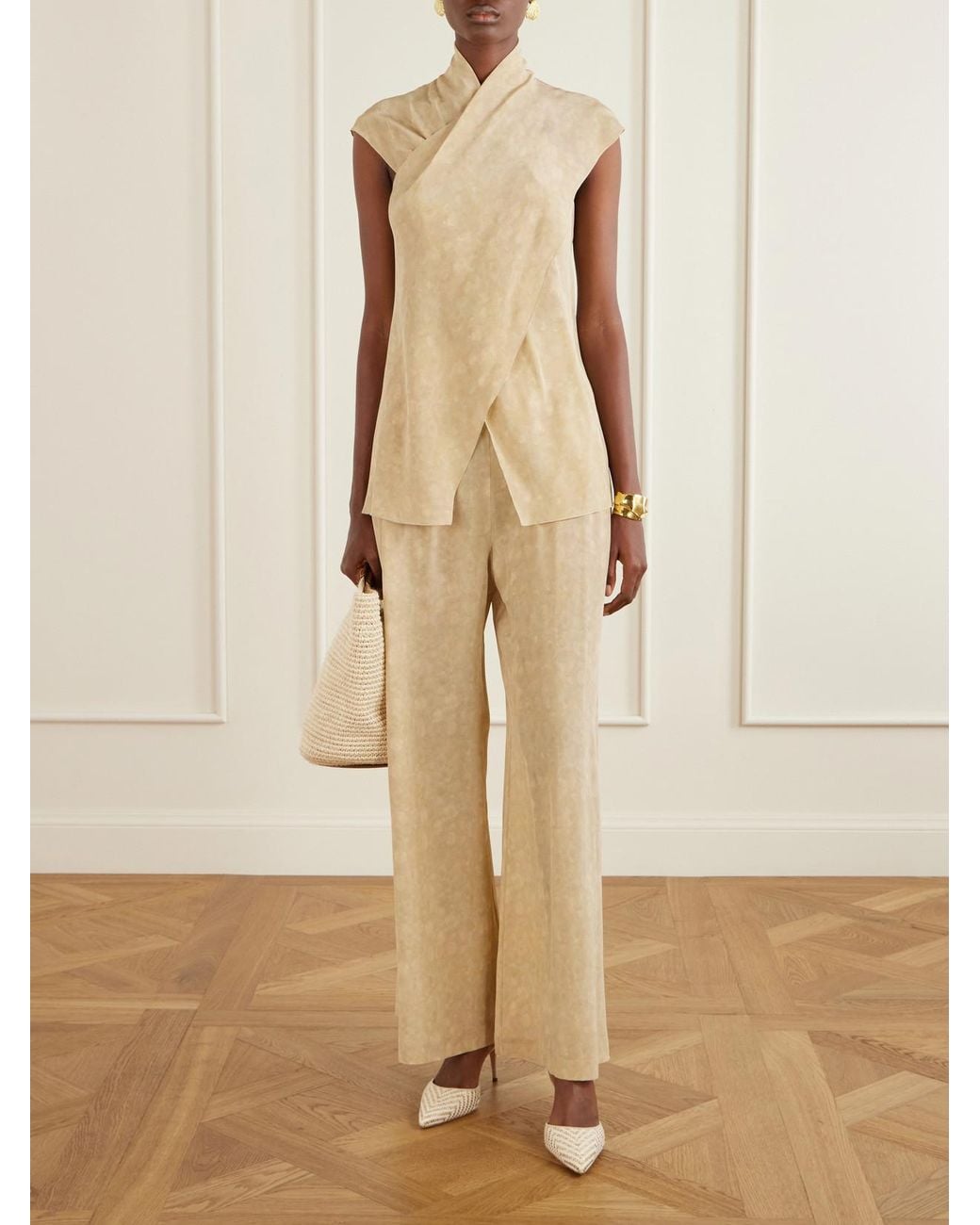 Cortana Natural Cassiopea Silk-Crepe Blouse