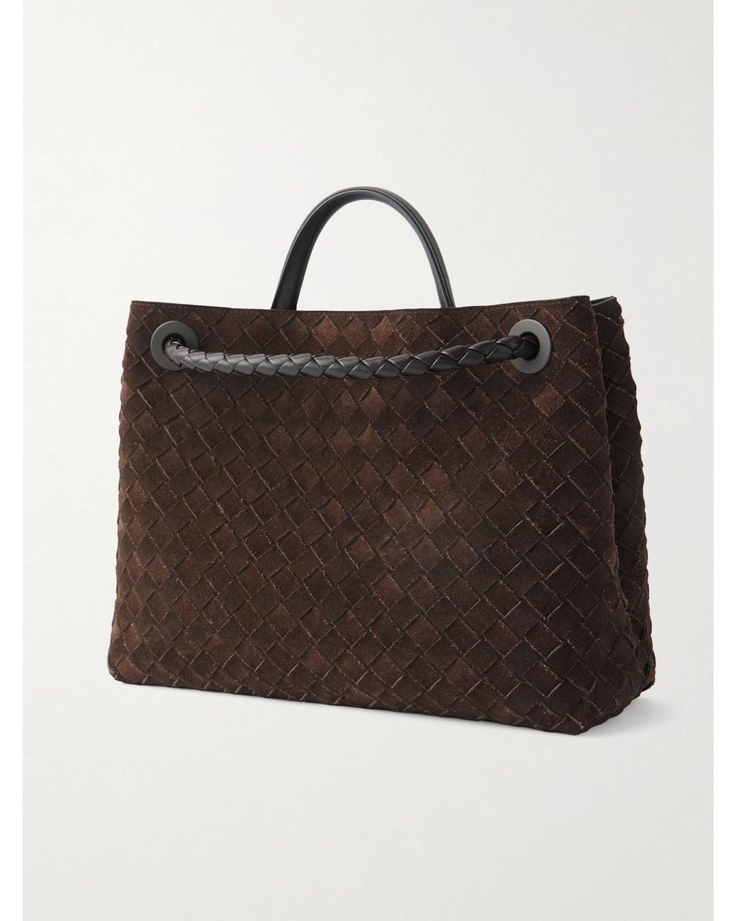 Bottega Veneta Black Andiamo Medium Intrecciato Suede Tote