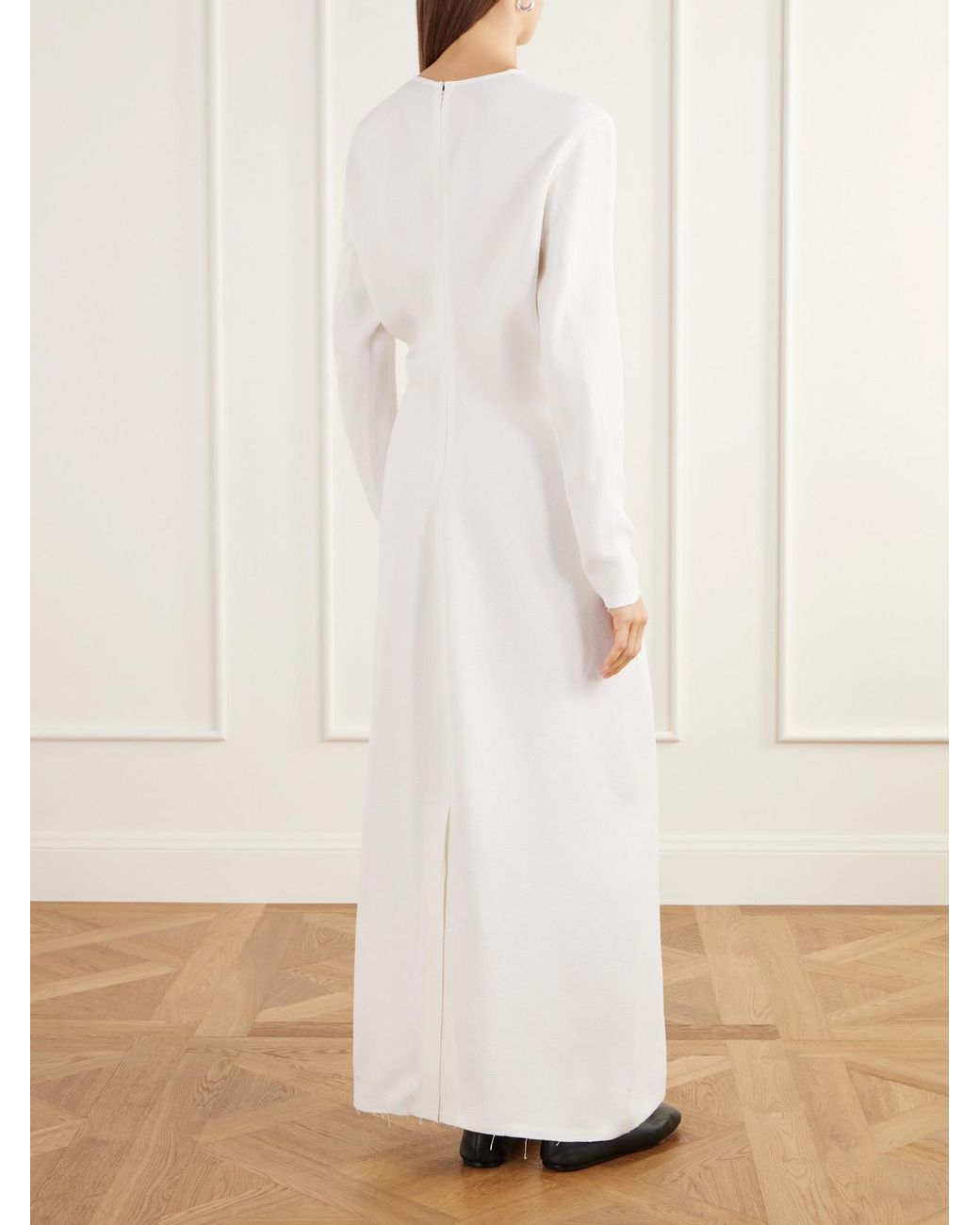 Totême White Gathered Crepe Maxi Dress