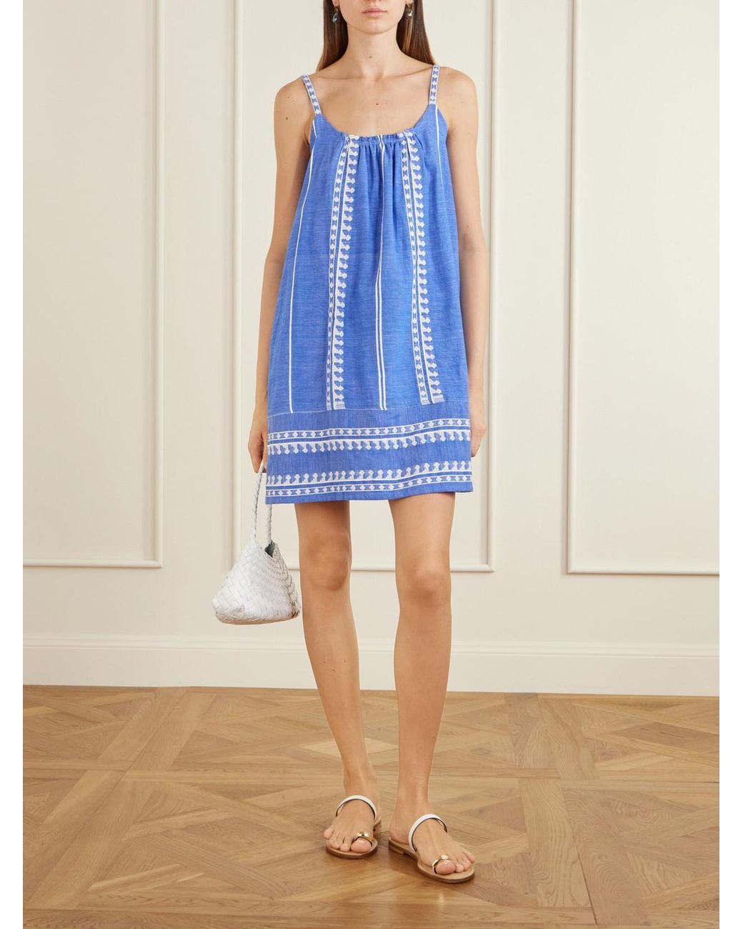 Lemlem Blue Zine Cotton-Gauze Mini Dress