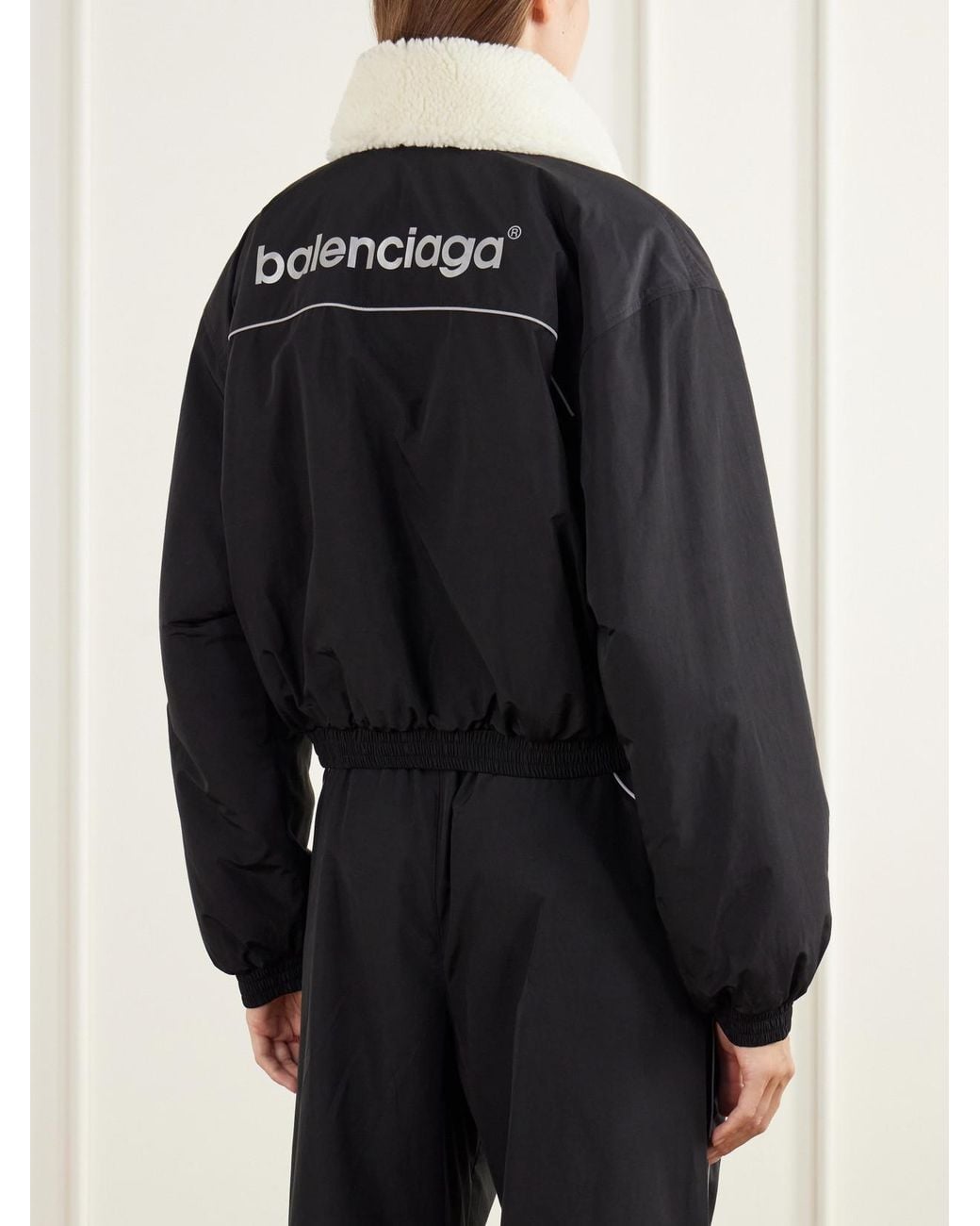 Balenciaga Black Cropped Plush-Trimmed Coated Cotton-Blend Shell Ski Jacket