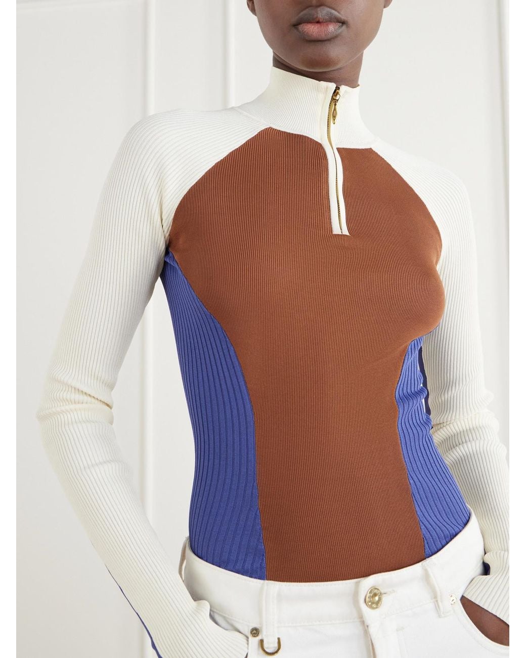 Zimmermann Blue Clash Ribbed Jersey Half-Zip Sweater