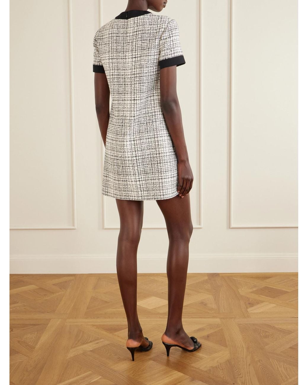 Valentino Garavani Gray Checked Cotton-Blend Tweed Mini Dress