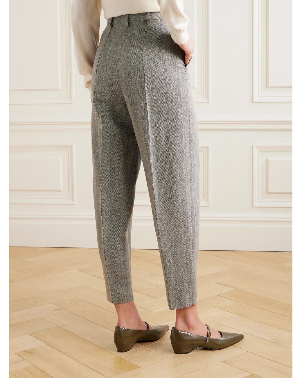 Loro Piana Gray Dan Cropped Linen, Wool And Cashmere-Blend Tapered Pants
