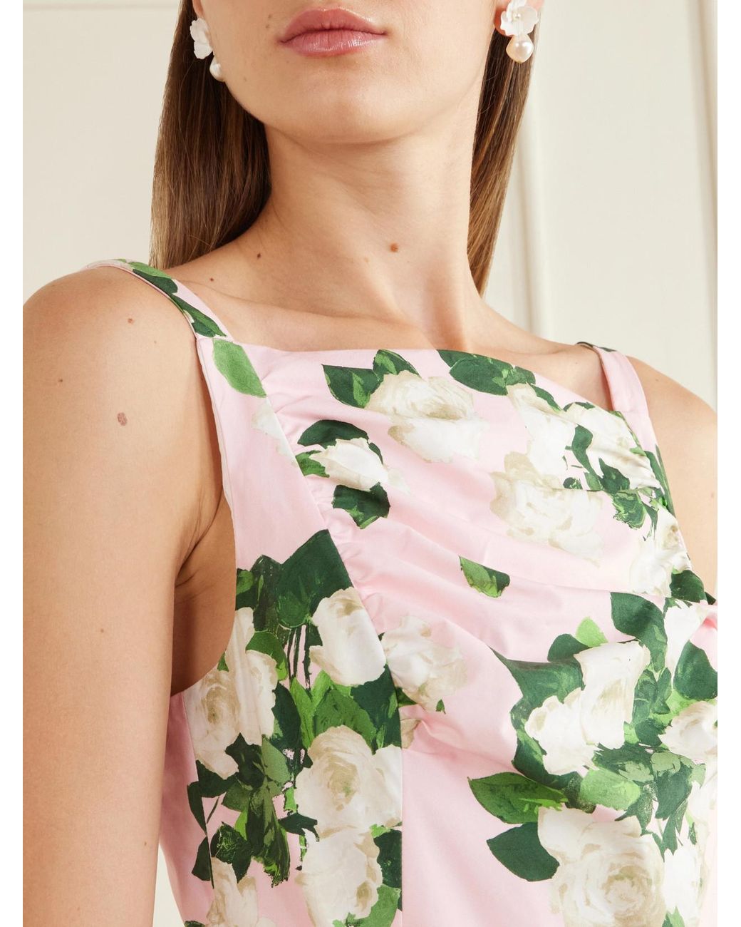 Carolina Herrera White Floral-Printed Cotton-Blend Midi Dress