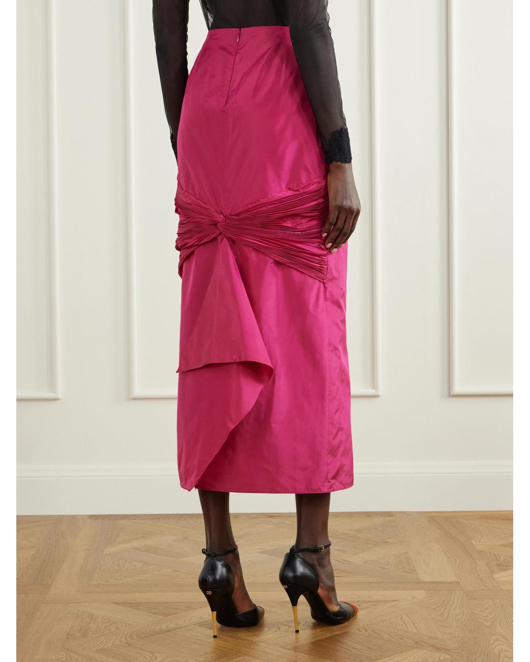 Valentino Garavani Pink Knotted Silk-Taffeta Midi Skirt