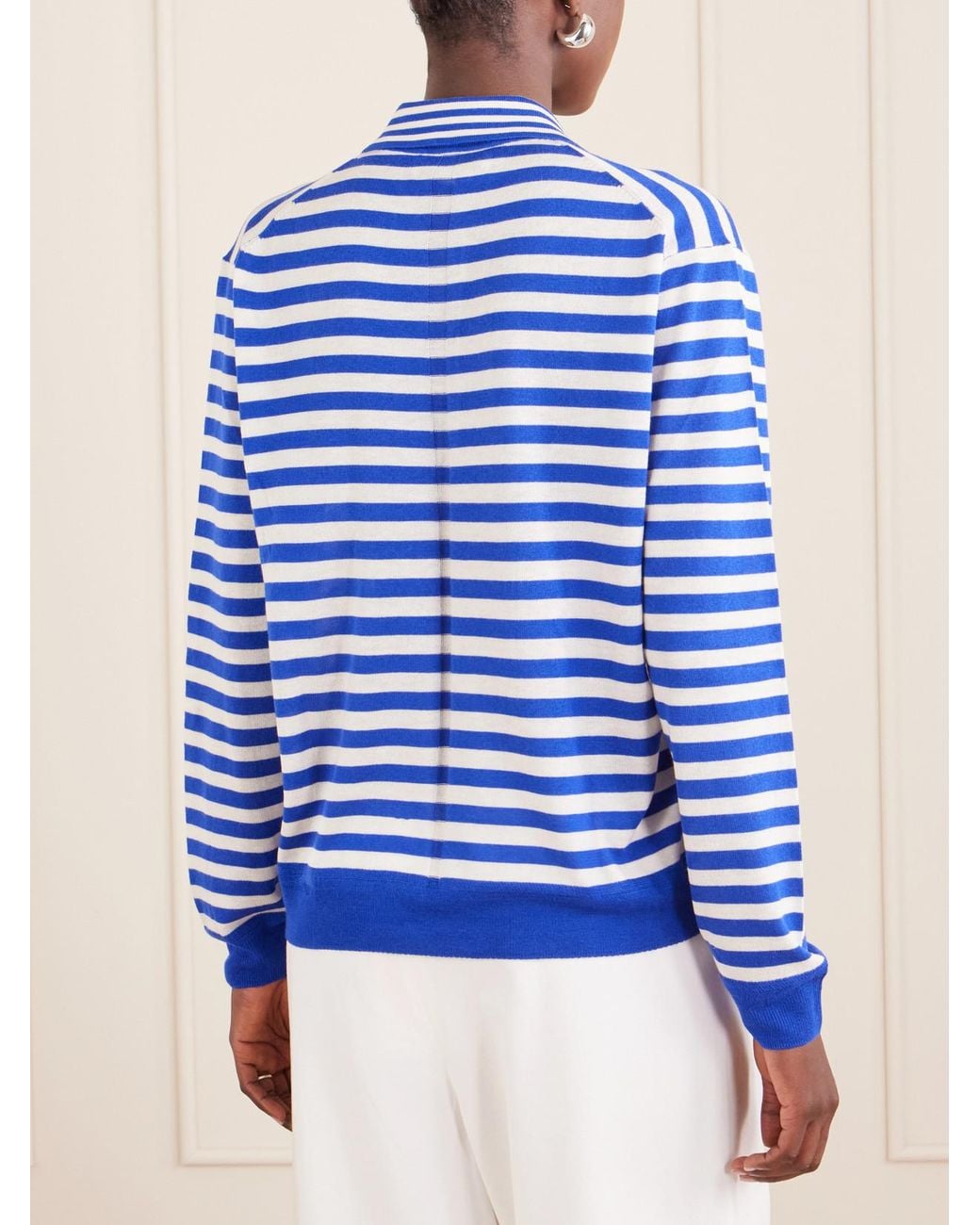 La Ligne Blue Ben Striped Silk, Wool And Cashmere-Blend Polo Sweater