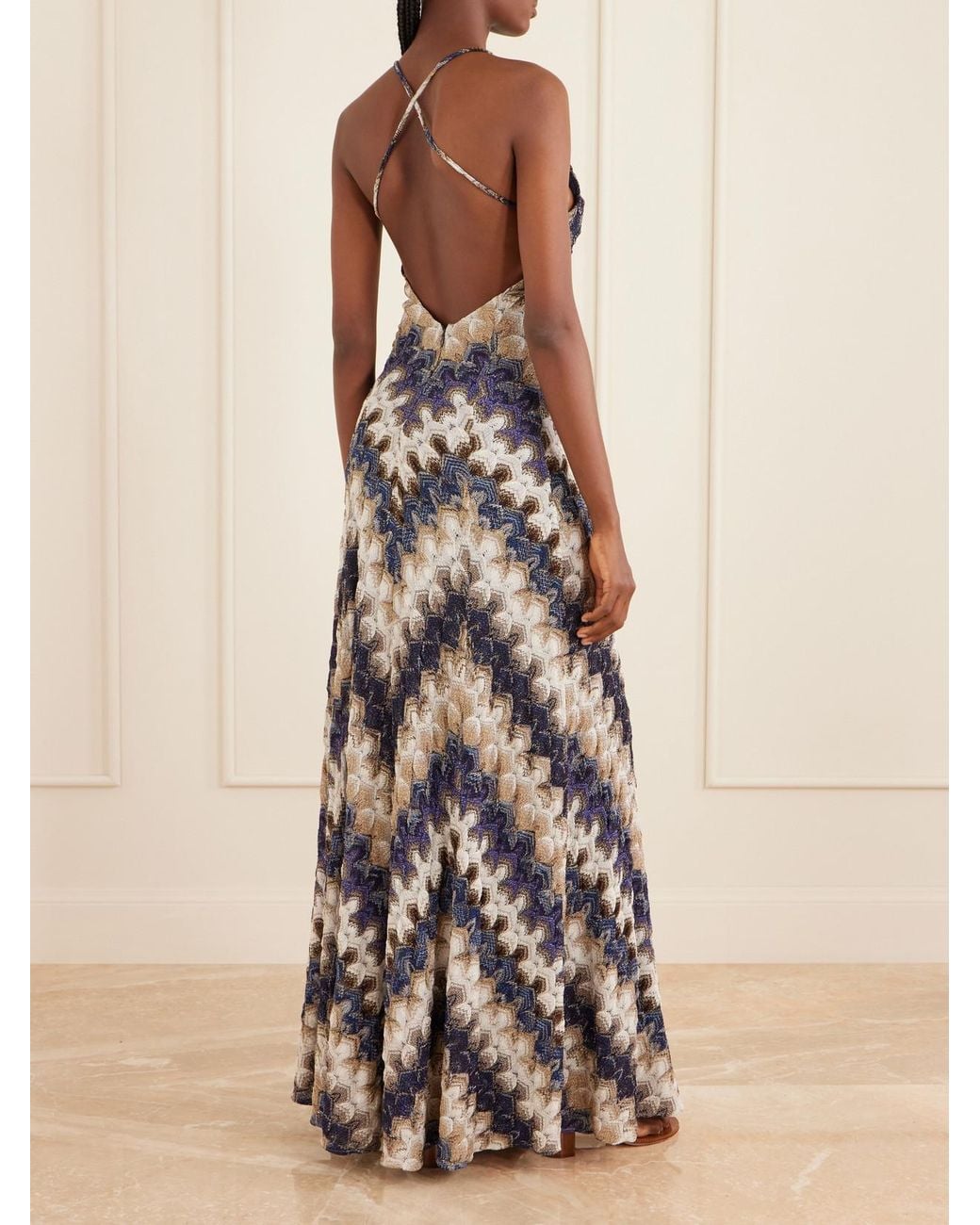 Missoni White Striped Metallic Crochet-Knit Maxi Dress