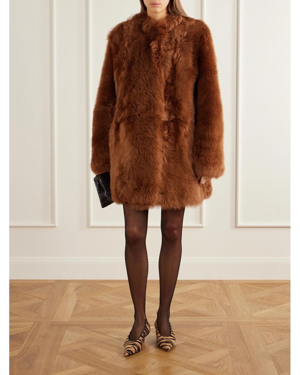 Totême Brown Collarless Shearling Coat