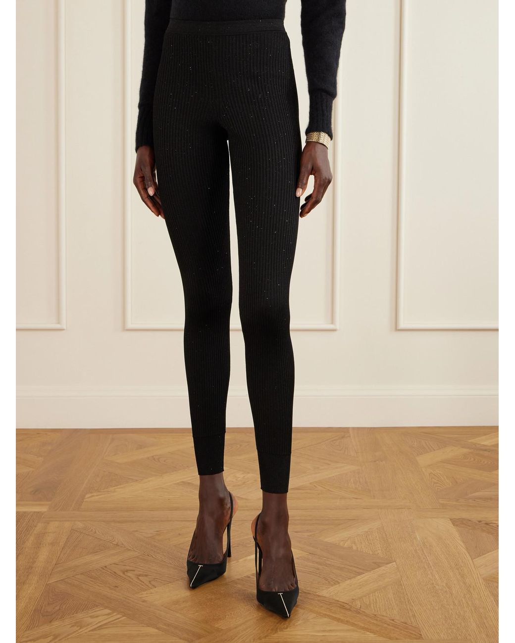 Tom Ford Black Ribbed Lurex Leggings