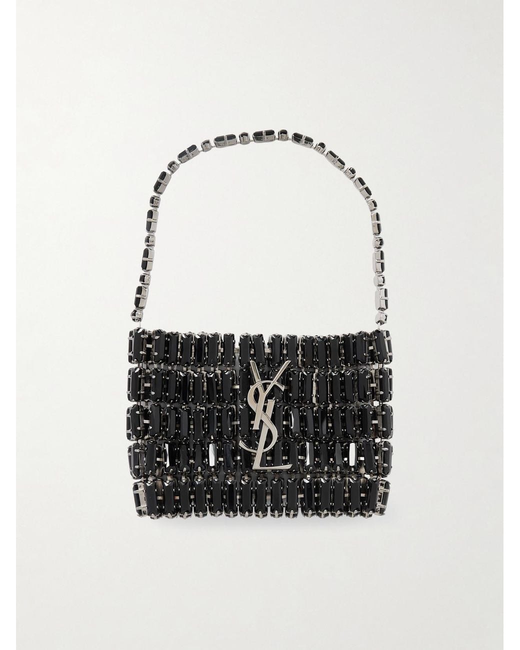 Saint Laurent Black Evening Micro Crystal-Embellished Chainmail Shoulder Bag