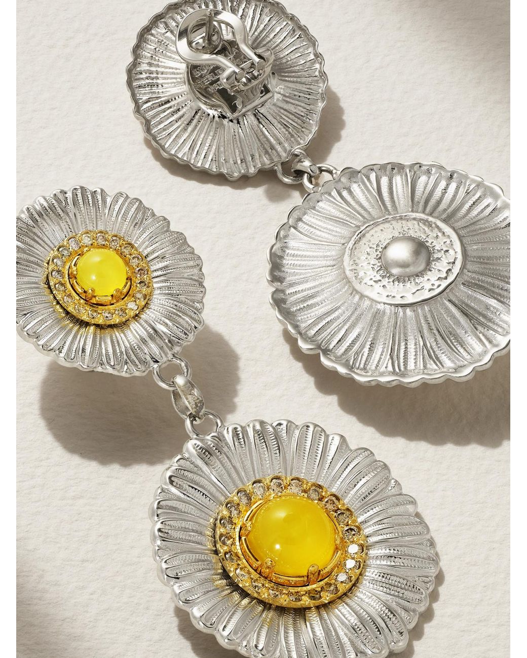 Buccellati Metallic Daisy-Plated Sterling, Agate And Diamond Earrings