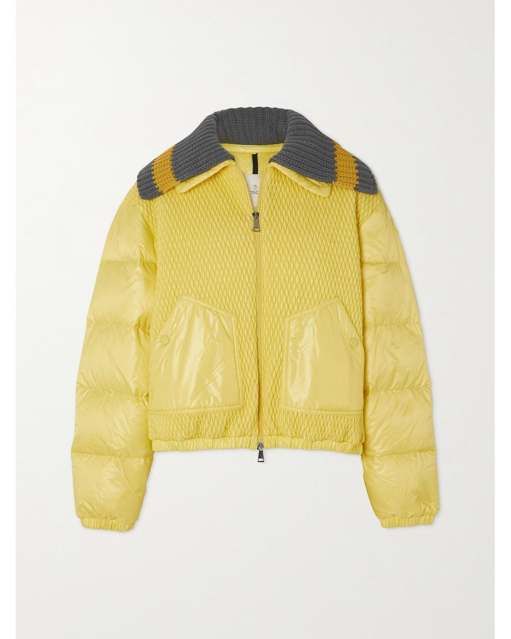 Moncler Yellow Apront Cropped Quilted Shell Down Bomber Jacket