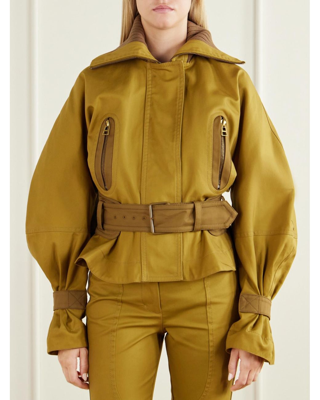 Zimmermann Yellow Valiant Belted Two-Tone Paneled Rib-Trimmed Cotton-Drill Jacket
