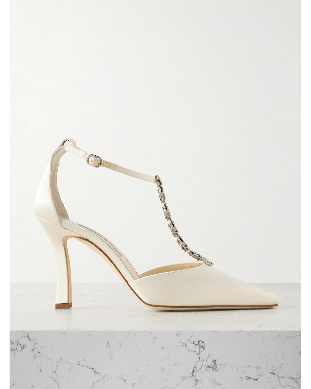 Manolo Blahnik Molara 105 Crystal-Embellished Satin Pumps in White