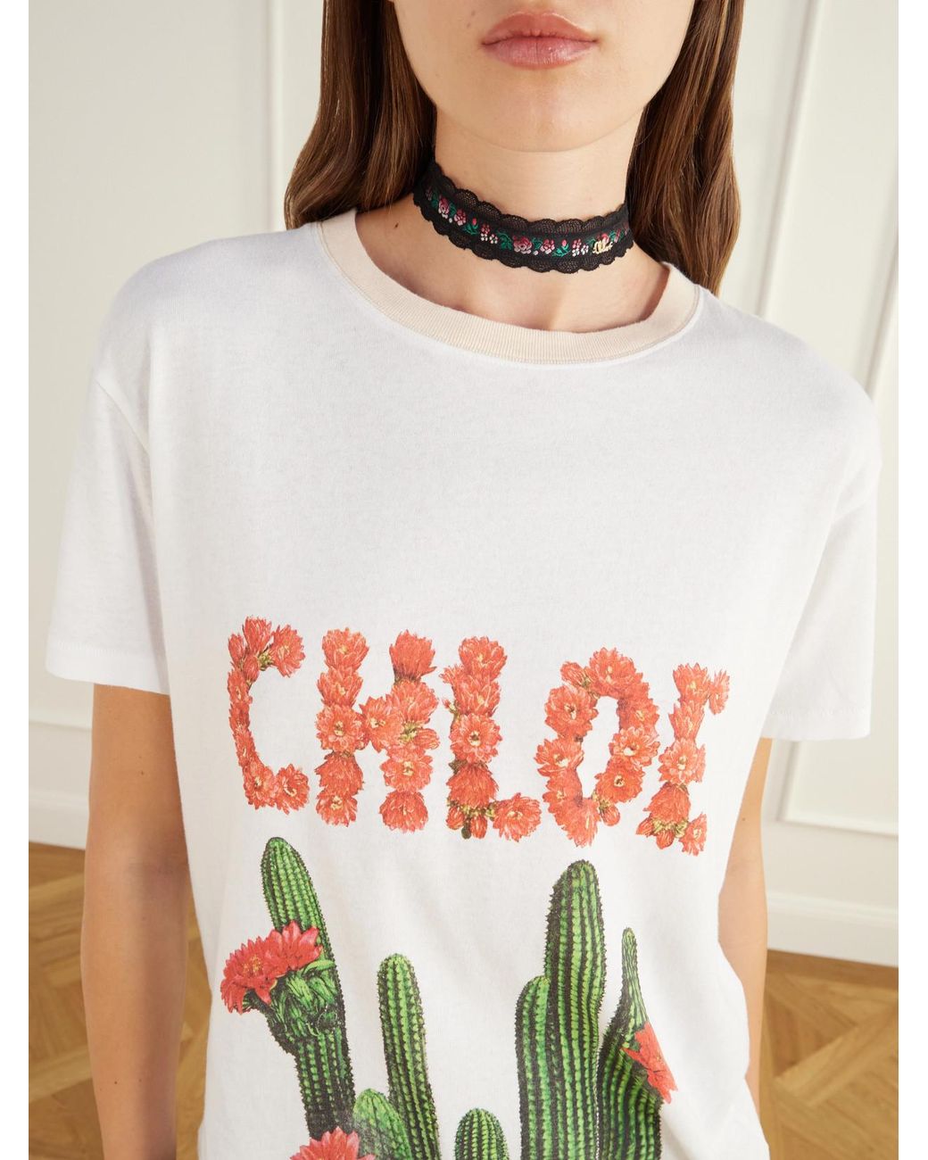 Chloé White Cactus Logo-Printed Cotton-Jersey T-Shirt